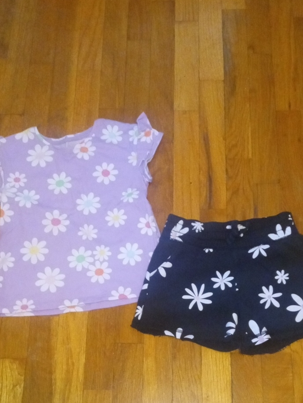 Girls 7/8 Floral Tee and Daisy Shorts Set - Lavender & Black